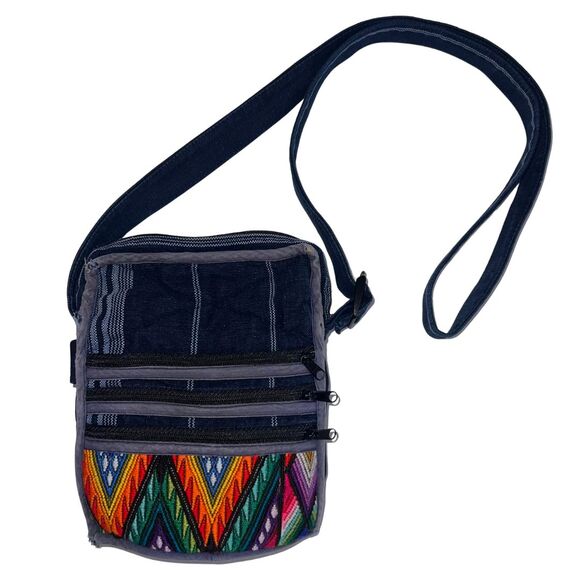 VTG Cross Body Bag For Women Embroidered Cotton Denim Hippie Aztec Western Purse - Picture 1 of 13